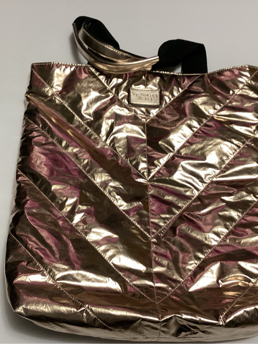 Victoria's Secret Metallic Rose Gold Quilted Tote